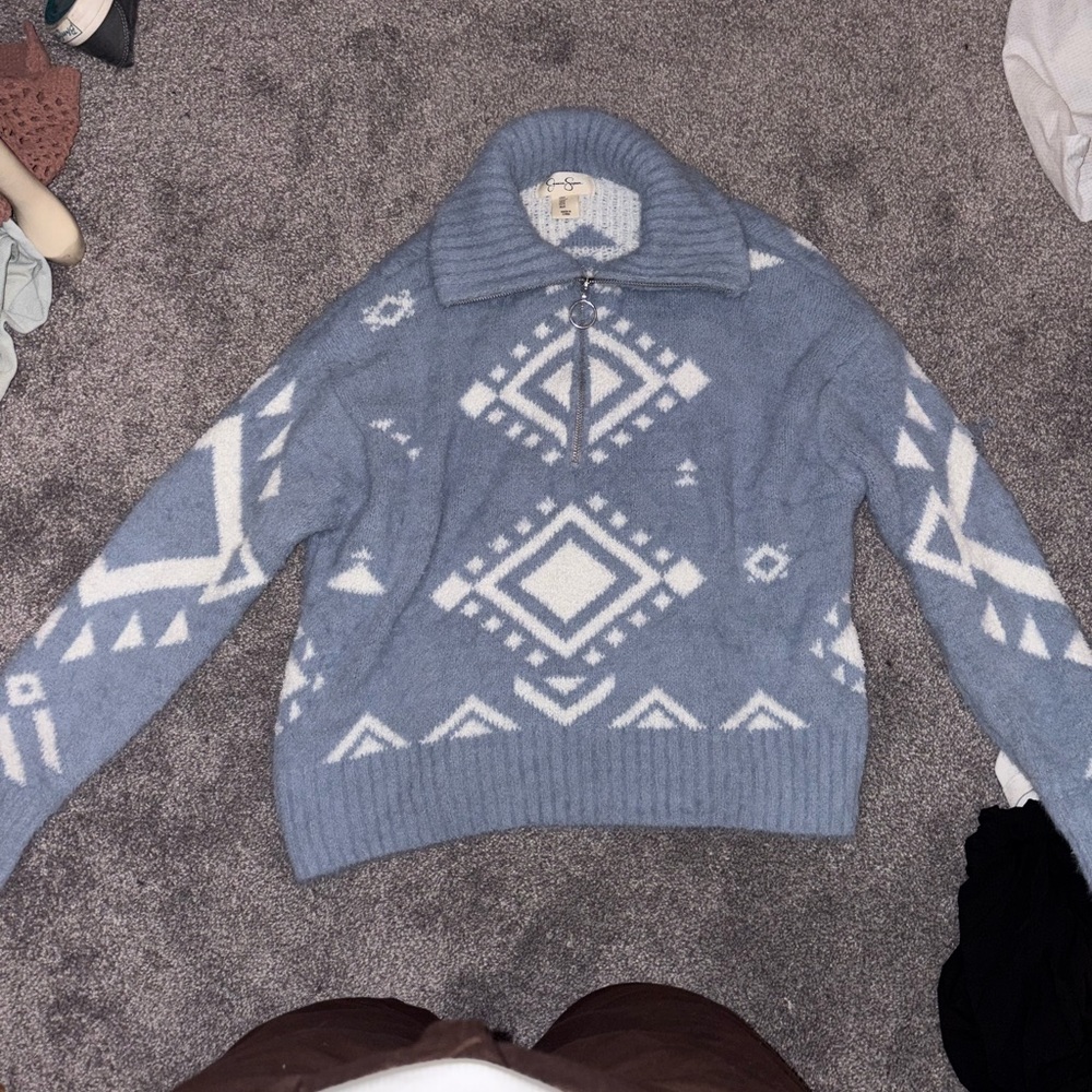 Blue and White Patterned Women's Sweater